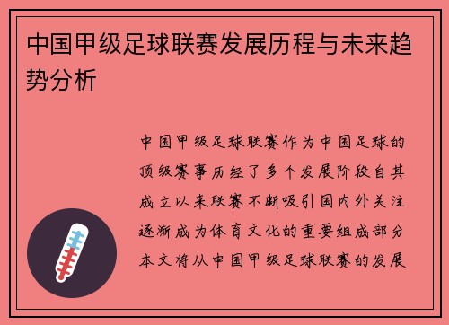 中国甲级足球联赛发展历程与未来趋势分析