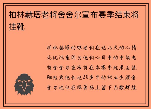 柏林赫塔老将舍舍尔宣布赛季结束将挂靴