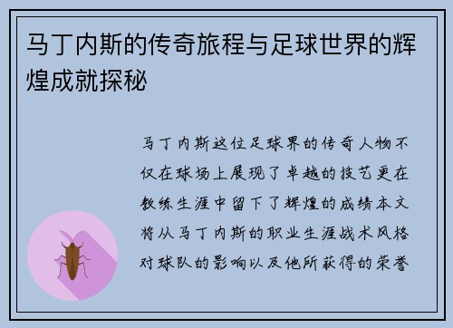 马丁内斯的传奇旅程与足球世界的辉煌成就探秘